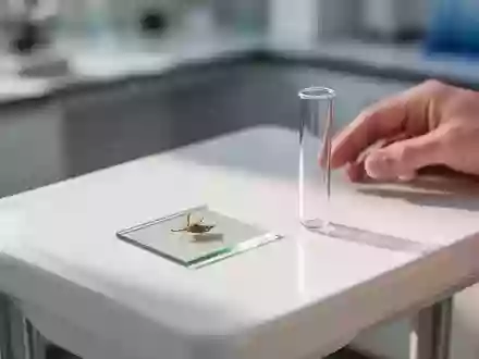 Ein steriler Labortisch mit einem Objektträger und einem leeren Reagenzglas in natürlichem, diffusem Licht. - Foto: über boerse-global.de