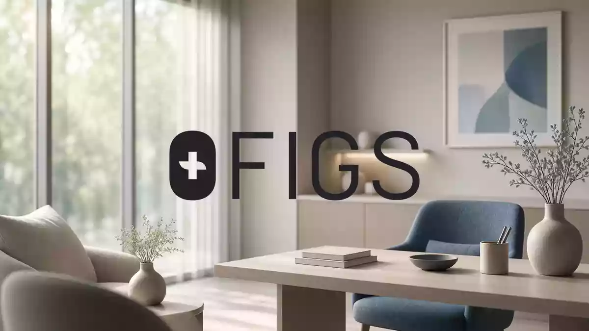 Modernes, hochwertiges Interieur eines medizinischen Bekleidungsgeschäfts mit Fokus auf Texturen und professionellem Ambiente. Illustration mit AI erstellt.
