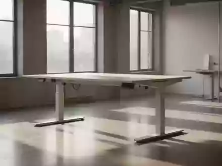 Ein leerer, höhenverstellbarer Schreibtisch in einem hellen, minimalistisch eingerichteten Büro mit Tageslichteinfall. - Foto: über boerse-global.de