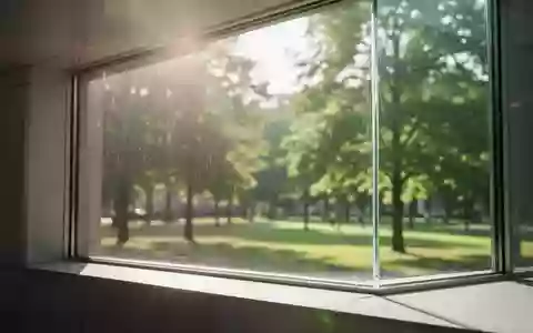 Ein Blick durch eine klare Fensterscheibe in einen sonnendurchfluteten Park am Vormittag. - Foto: über boerse-global.de
