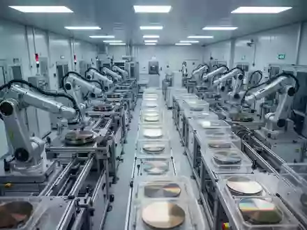 Moderne Reinraum-Umgebung in einer Halbleiter-Fertigungsanlage mit automatisierten Wafer-Transportsystemen. - Foto: über boerse-global.de
