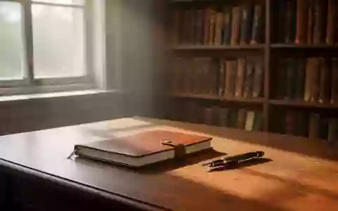 Ein ruhiger Schreibtisch mit einem Notizbuch und einem Füllfederhalter vor einem Bücherregal in natürlichem Sonnenlicht. - Foto: über boerse-global.de