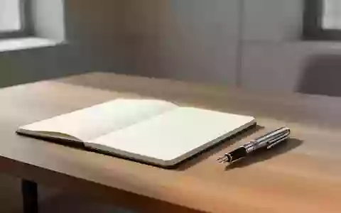 Ein minimalistischer, moderner Arbeitsplatz mit einem leeren Notizbuch und einem Füllfederhalter bei natürlichem Licht. - Foto: über boerse-global.de