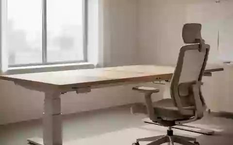 Ein minimalistisch gestalteter, ergonomischer Arbeitsplatz mit einem höhenverstellbaren Schreibtisch und einem Bürostuhl. - Foto: über boerse-global.de