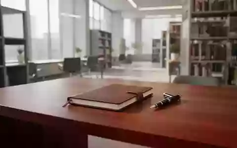 Ein minimalistischer Schreibtisch aus Mahagoniholz mit einem leeren Notizbuch und einem Füllfederhalter in einer ruhigen Bibliothek. - Foto: über boerse-global.de
