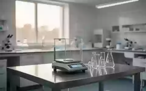 Ein minimalistisches, helles Labor mit einer präzisen Laborwaage und leeren Glasbechern auf einem Edelstahltisch. - Foto: über boerse-global.de