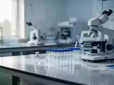 Ein steriler Laborarbeitsplatz mit medizinischen Analysegeräten und Glasphiolen in einem hellen, professionellen Umfeld. - Foto: über boerse-global.de