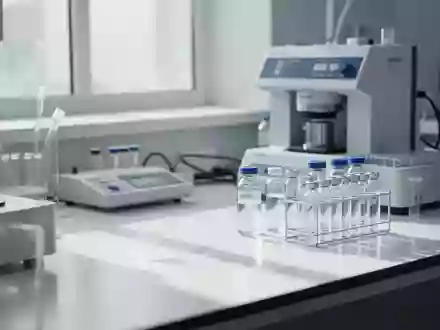 Ein steriler Labortisch mit medizinischen Analysegeräten und Glasphiolen in einem hellen, professionellen Forschungsumfeld. - Foto: über boerse-global.de