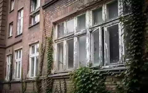 Fassade eines sanierungsbedürftigen Wohnhauses mit abblätternder Farbe und bewachsenen Fenstern in einer deutschen Stadt. - Foto: über boerse-global.de