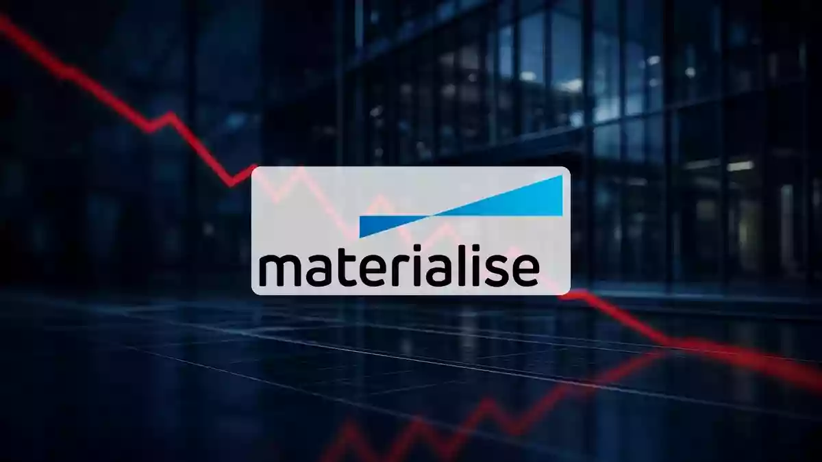Abstrakte Darstellung eines volatilen Finanzmarktes mit fallenden geometrischen Formen in einem modernen industriellen Umfeld. Illustration mit AI erstellt.