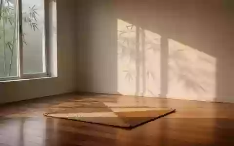 Ein sonnendurchfluteter, minimalistischer Raum mit einer einzelnen Yogamatte auf einem Holzboden. - Foto: über boerse-global.de
