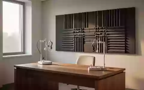 Ein minimalistischer Behandlungsraum eines Hörakustikers mit schallabsorbierenden Wandpaneelen und Tageslicht. - Foto: über boerse-global.de