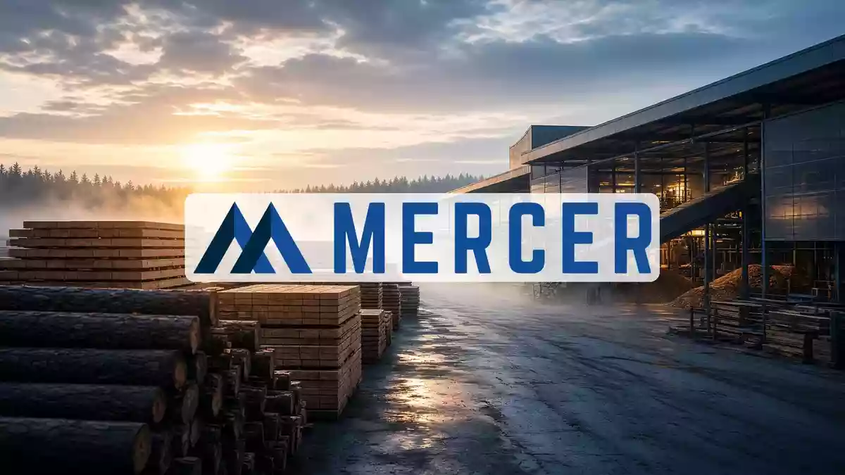 Moderne Holzverarbeitungsanlage bei Sonnenaufgang mit Fokus auf Nachhaltigkeit und industrielle Prozesse. Illustration mit AI erstellt.