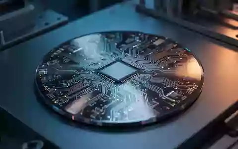Nahaufnahme eines Silizium-Wafers mit komplexen Mikrochip-Schaltkreisen in einer modernen Halbleiter-Fertigungsanlage. - Foto: über boerse-global.de