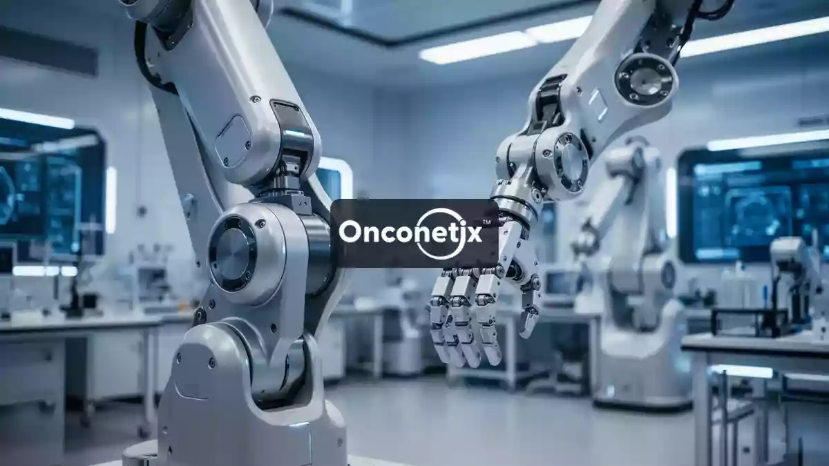 Hochmoderne Robotik-Technologie in einem sterilen, technologischen Laborumfeld mit Fokus auf Präzision und Innovation. Illustration mit AI erstellt.