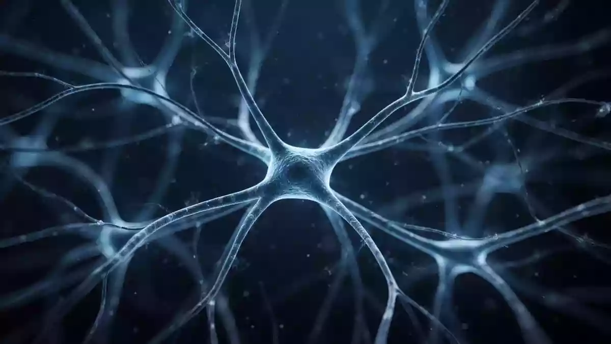 Abstrakte Darstellung neuronaler Verbindungen und synaptischer Strukturen im menschlichen Gehirn. Illustration mit AI erstellt.