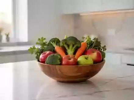 Eine Schale mit frischem Gemüse und Obst auf einer hellen Arbeitsplatte, die eine gesunde Ernährung symbolisiert. - Foto: über boerse-global.de