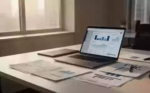 Ein professioneller Schreibtisch mit einem Laptop und Finanzunterlagen in einem hellen Büro. - Foto: über boerse-global.de