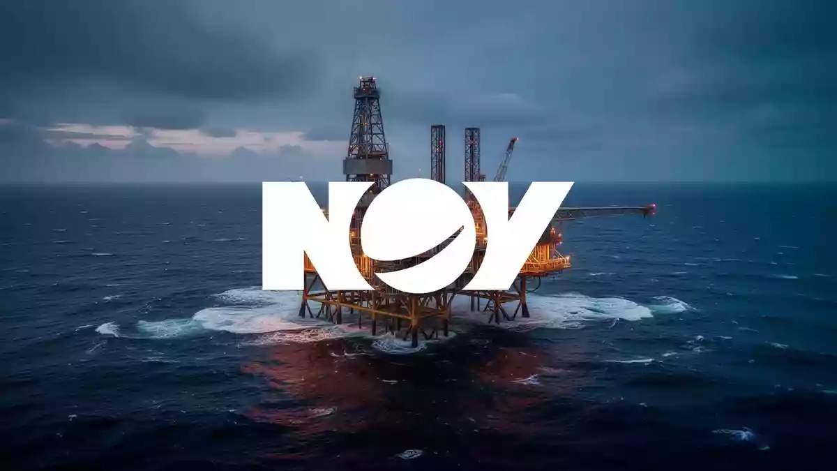 Ölplattform auf hoher See bei Dämmerung als Symbol für die Offshore-Industrie. Illustration mit AI erstellt.