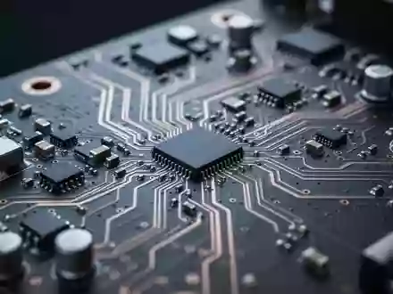 Nahaufnahme einer modernen Hauptplatine mit komplexen Leiterbahnen und elektronischen Bauteilen in einer industriellen Umgebung. - Foto: über boerse-global.de