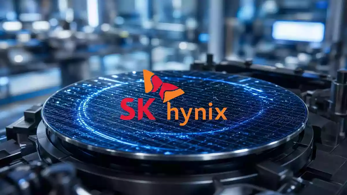 Abstraktes Bild eines Halbleiter-Wafers in einer modernen High-Tech-Produktionsumgebung. Illustration mit AI erstellt.