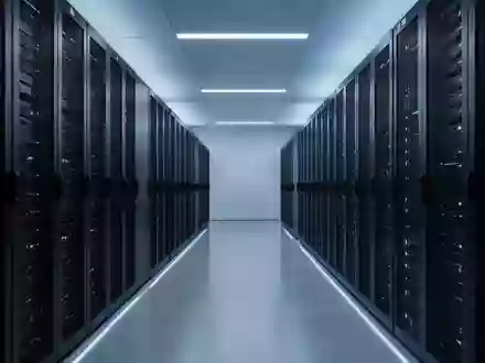Ein moderner, minimalistischer Serverraum mit dunklen, glatten Server-Racks und kühler blauer Beleuchtung. - Foto: über boerse-global.de