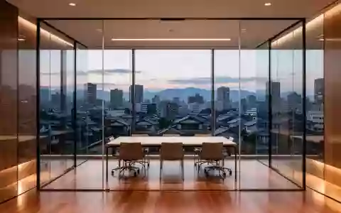Ein minimalistischer, moderner Konferenzraum mit Blick auf eine japanische Stadt bei Dämmerung. - Foto: über boerse-global.de