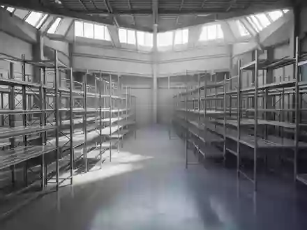 Ein minimalistisches, menschenleeres Logistiklager mit hohen Stahlregalen und natürlichem Lichteinfall. - Foto: über boerse-global.de