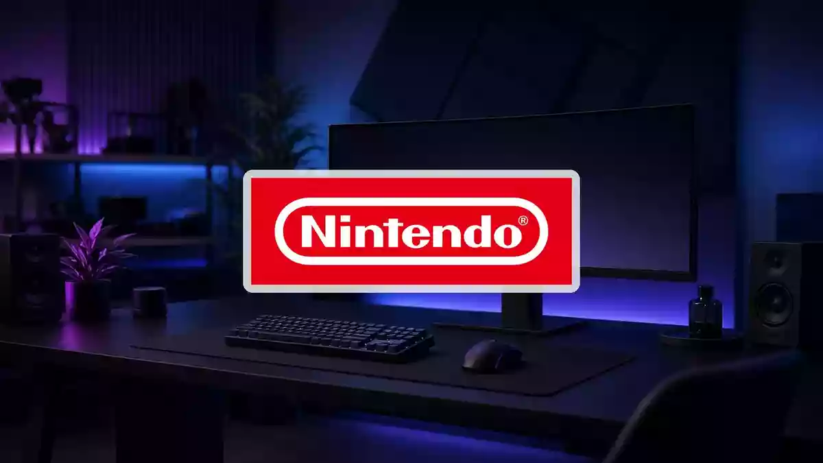 Modernes, atmosphärisch beleuchtetes Gaming-Setup in einem minimalistischen Raum als Symbol für die Videospielindustrie. Illustration mit AI erstellt.