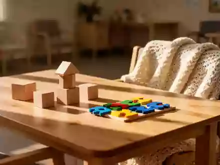 Ein sonnendurchfluteter Tisch mit Holzspielzeug und Puzzleteilen in einem ruhigen Gemeinschaftsraum. - Foto: über boerse-global.de