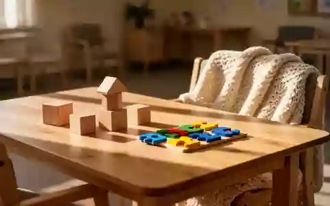 Ein sonnendurchfluteter Tisch mit Holzspielzeug und Puzzleteilen in einem ruhigen Gemeinschaftsraum. - Foto: über boerse-global.de