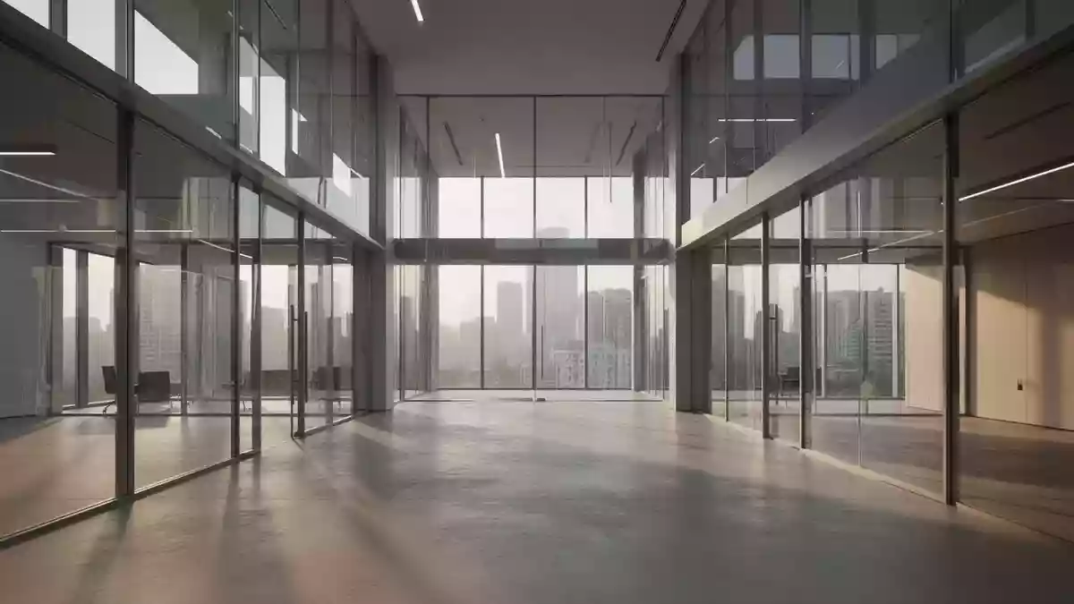 Ein minimalistisches, modernes Bürogebäude mit klaren architektonischen Linien und natürlichem Lichteinfall. Illustration mit AI erstellt.