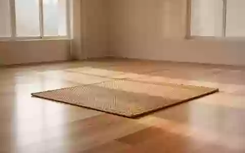 Eine leere, sonnendurchflutete Yogamatte auf einem hellen Holzboden in einem minimalistischen Raum. - Foto: über boerse-global.de