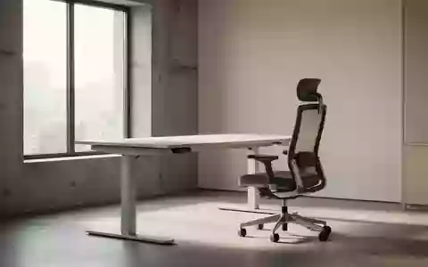 Ein minimalistischer, ergonomischer Arbeitsplatz mit einem höhenverstellbaren Schreibtisch und einem Bürostuhl in einem hellen Raum. - Foto: über boerse-global.de