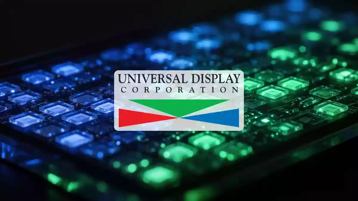 Abstrakte Nahaufnahme von leuchtenden OLED-Pixeln in Blau- und Grüntönen als Symbol für moderne Displaytechnologie. Illustration mit AI erstellt.