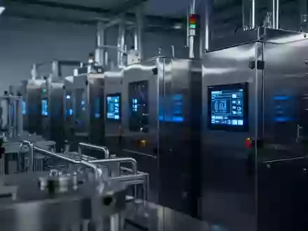 Ein steriler Hochtechnologie-Reinraum mit glänzenden Maschinen und blauen Lichtakzenten in einer modernen Fertigungshalle. - Foto: über boerse-global.de