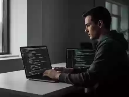 Ein Cybersicherheitsforscher arbeitet konzentriert an einem Laptop in einem modern beleuchteten Büro. - Foto: über boerse-global.de