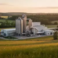 Eine moderne Biomasse-Anlage in einer grünen Landschaft, die die Integration von Energieerzeugung und Natur zeigt. - Foto: über boerse-global.de