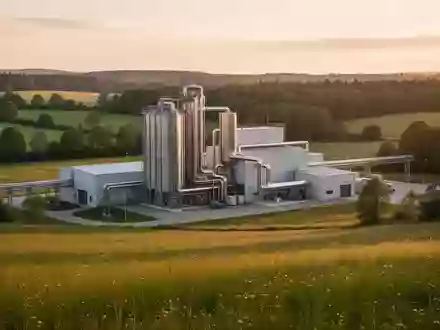 Eine moderne Biomasse-Anlage in einer grünen Landschaft, die die Integration von Energieerzeugung und Natur zeigt. - Foto: über boerse-global.de