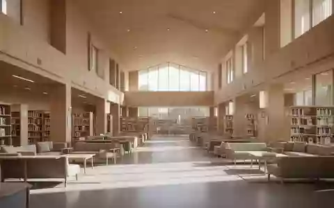 Ein heller, minimalistischer Innenraum einer Bibliothek mit Holzarchitektur und ruhiger Atmosphäre ohne Menschen. - Foto: über boerse-global.de