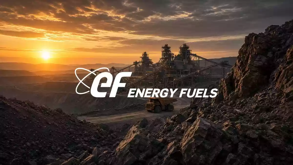 Industrielle Uranmine bei Sonnenuntergang als Symbol für den Energiesektor. Illustration mit AI erstellt.