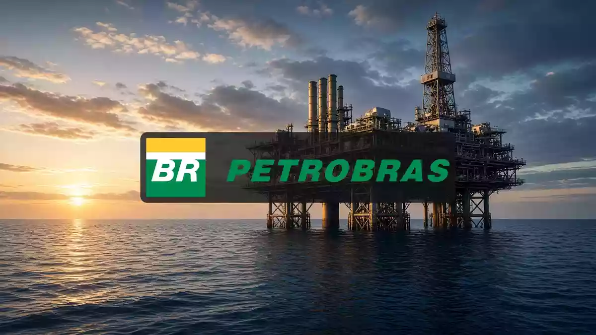 Moderne Offshore-Ölplattform auf dem offenen Meer bei Sonnenuntergang Illustration mit AI erstellt.