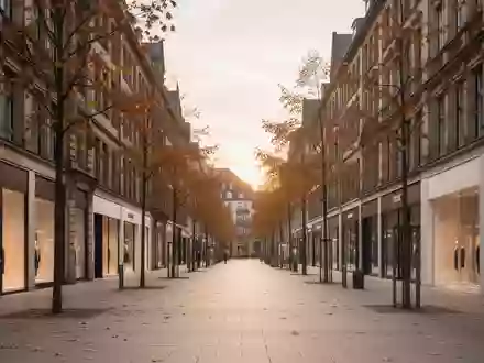 Eine leere, moderne Einkaufsstraße in einer deutschen Großstadt während der Abenddämmerung im Spätherbst. - Foto: über boerse-global.de