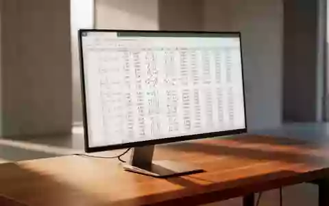 Ein minimalistischer Arbeitsplatz mit einem modernen Monitor, der eine komplexe Kalkulationstabelle in gedimmter, unleserlicher Ansicht zeigt, in einer hellen, ruhigen Umgebung. - Foto: über boerse-global.de