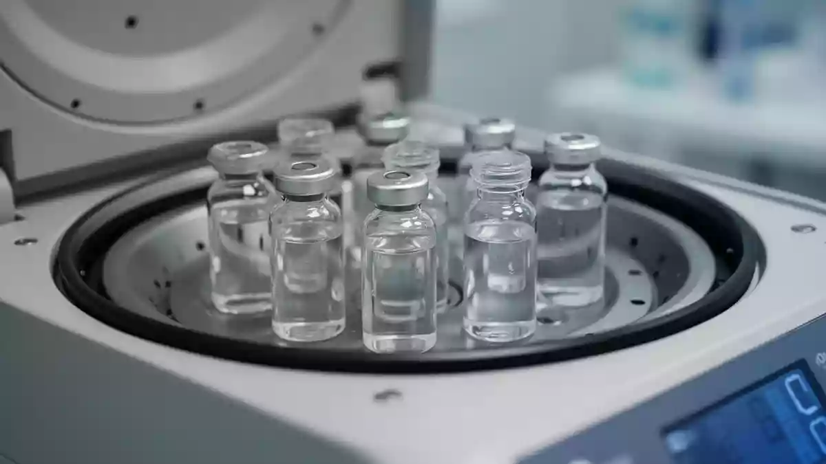 Laborzentrifuge mit medizinischen Probengefäßen in einem klinischen Umfeld zur diagnostischen Analyse. Illustration mit AI erstellt.