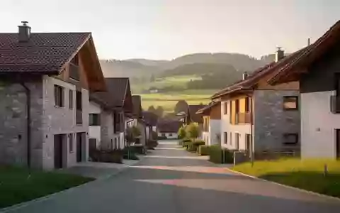 Eine ruhige Wohnstraße in einer bayerischen Ortschaft mit traditioneller Architektur und umgebender Hügellandschaft. - Foto: über boerse-global.de