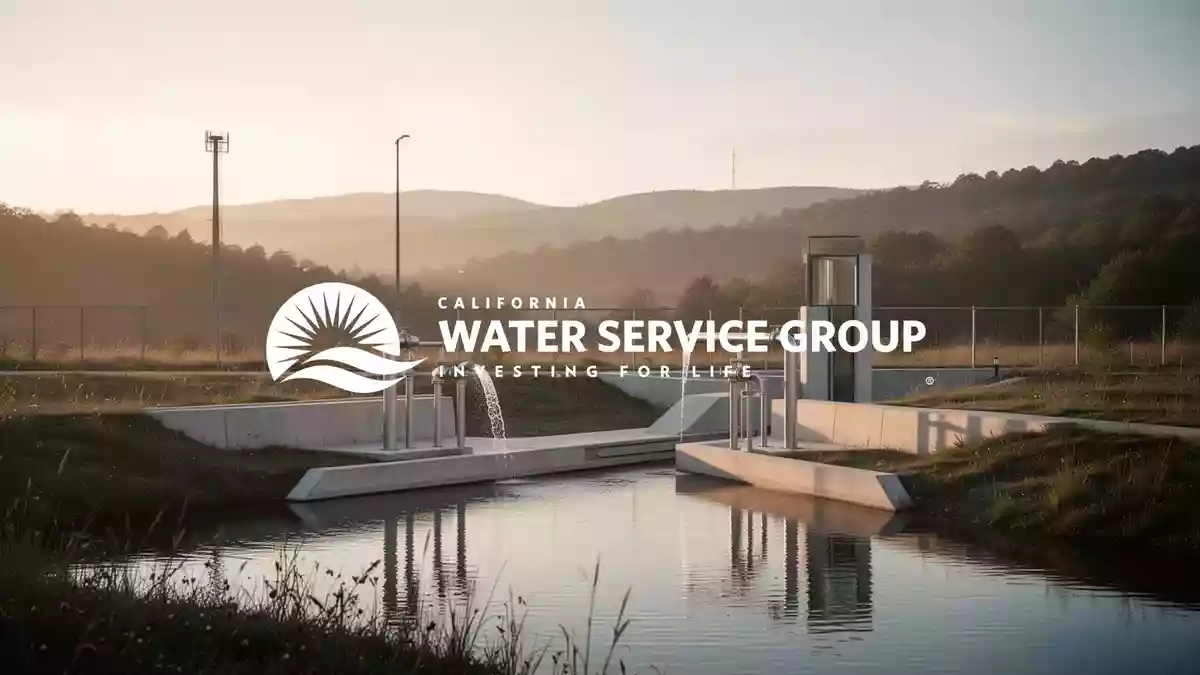 Abstrakte Darstellung moderner Wasserinfrastruktur in einer Landschaft bei Sonnenuntergang. Illustration mit AI erstellt.