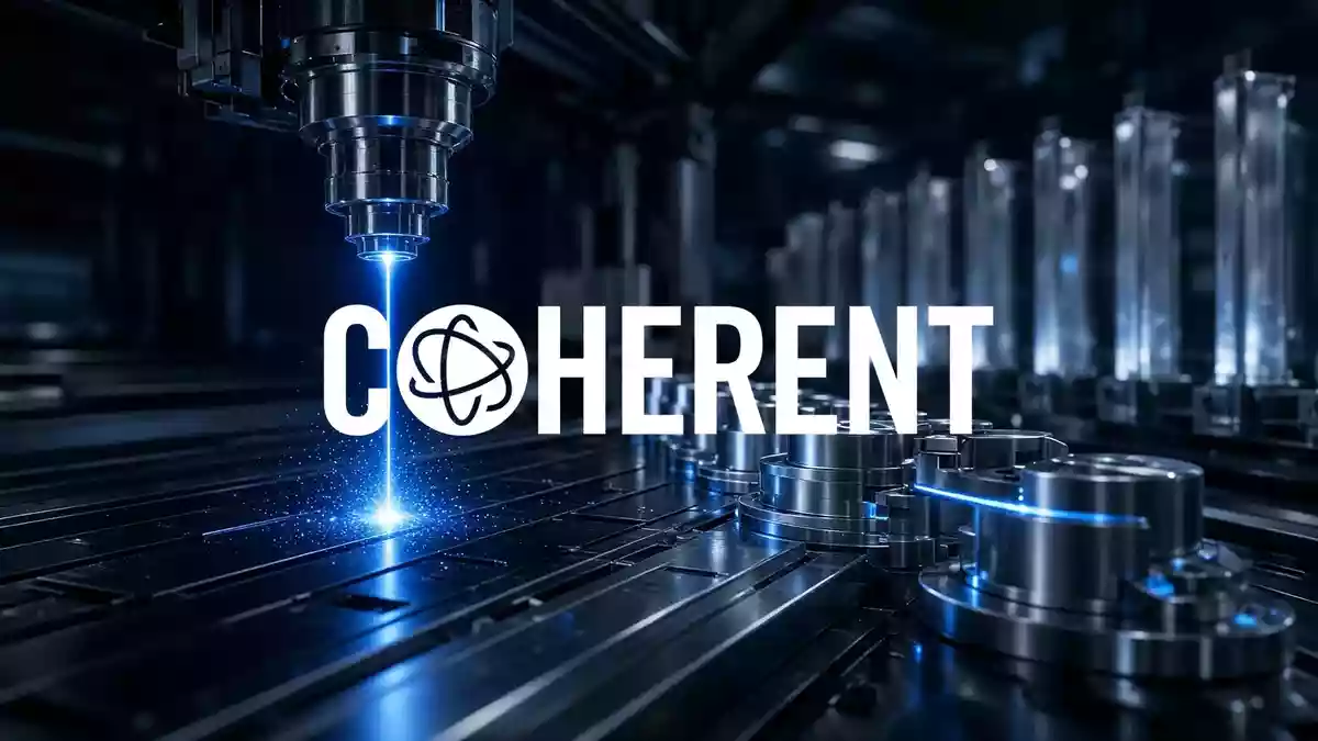 Abstrakte Darstellung von moderner Lasertechnologie und optischer Präzisionsfertigung in einem Industrielabor. Illustration mit AI erstellt.