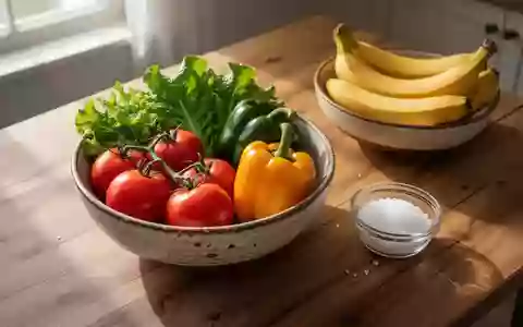 Frisches Gemüse und Bananen auf einem Holztisch als Symbol für eine gesunde Ernährung zur Blutdrucksenkung. - Foto: über boerse-global.de