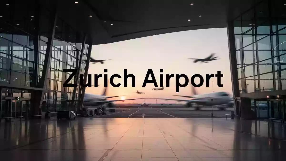 Abstrakte Darstellung eines modernen Flughafenterminals bei Sonnenaufgang mit Fokus auf globale Vernetzung. Illustration mit AI erstellt.